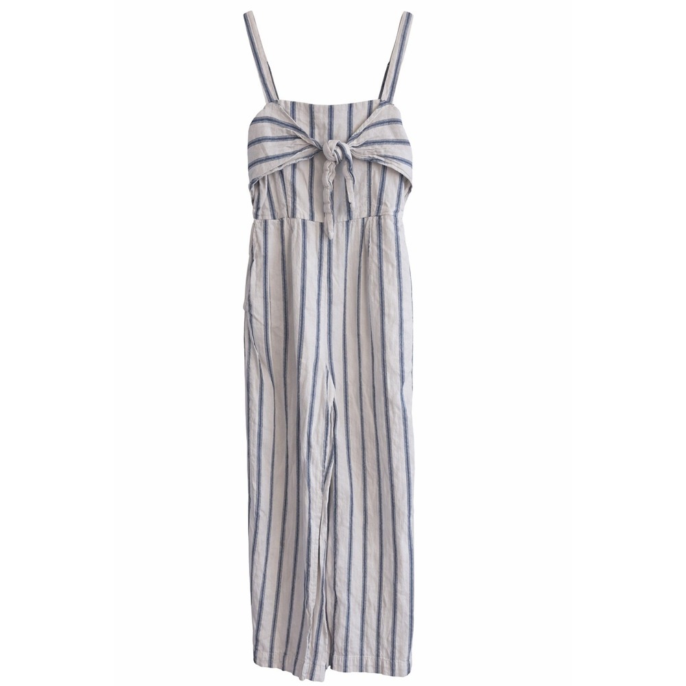 Abercrombie & Fitch Size S Blue White Stripe Linen Blend Jumpsuit with Pockets